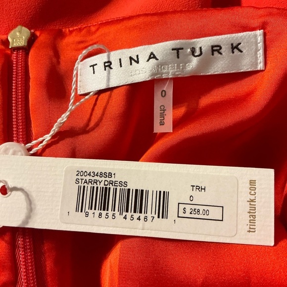 Trina Turk Women's Starry Dress Draped Crepe Tie Front‎ Orange size 0 NWT - Picture 7 of 11